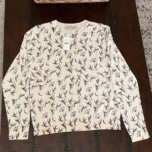 LOFT Cream and Black Botanical Cardigan